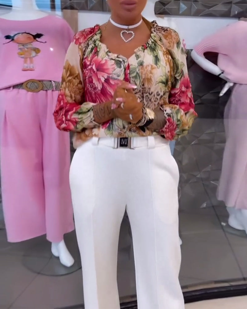 Floral Print V-Neck Blouse