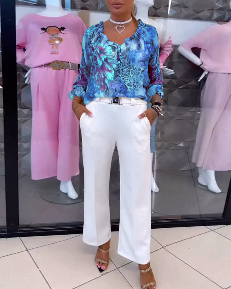 Floral Print V-Neck Blouse