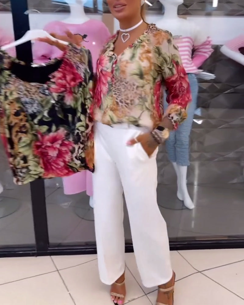 Floral Print V-Neck Blouse