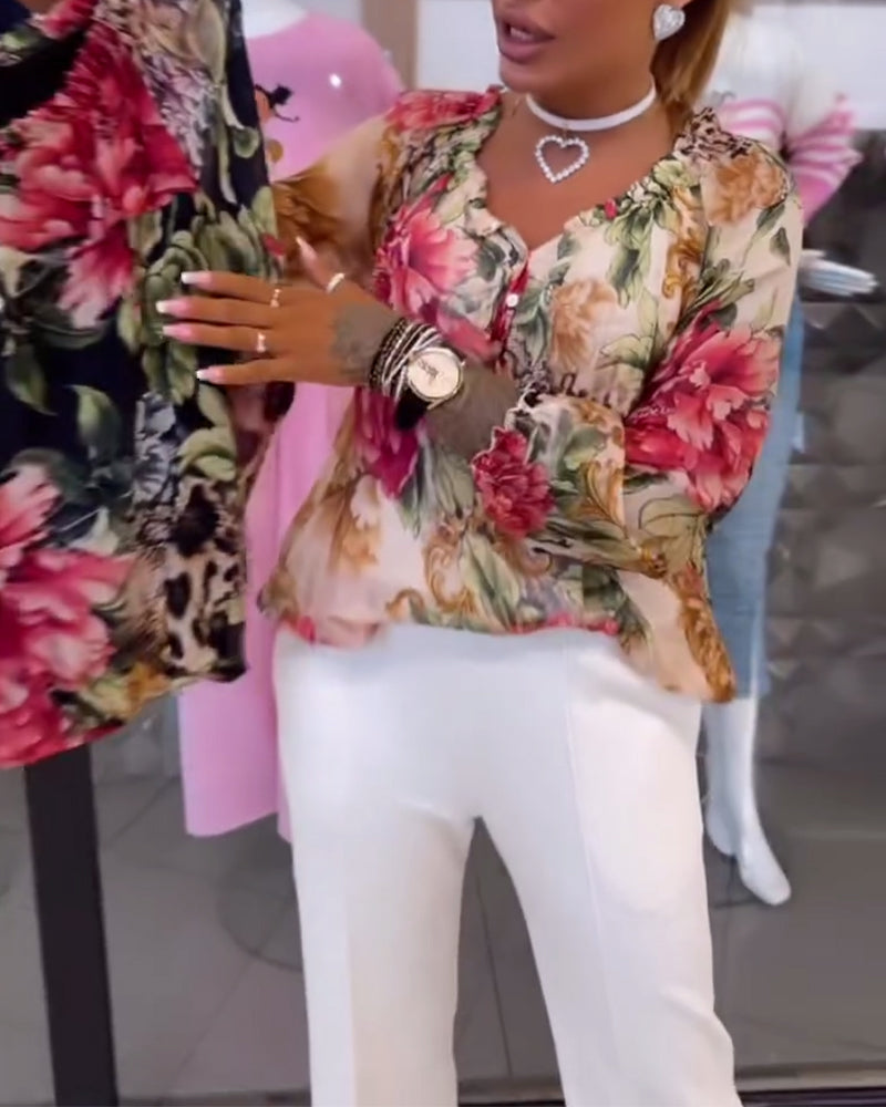Floral Print V-Neck Blouse