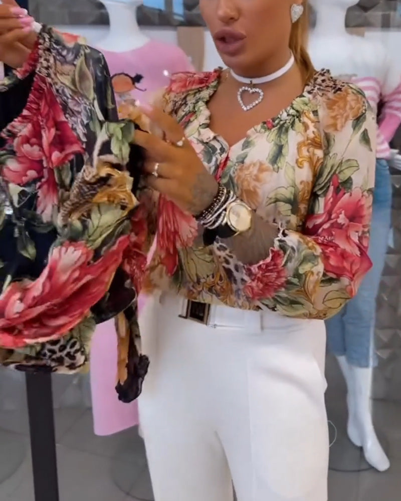 Floral Print V-Neck Blouse