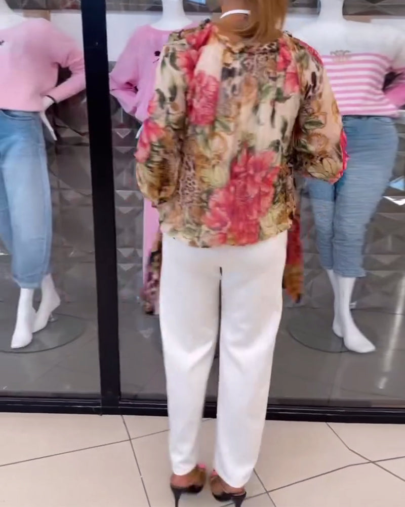 Floral Print V-Neck Blouse